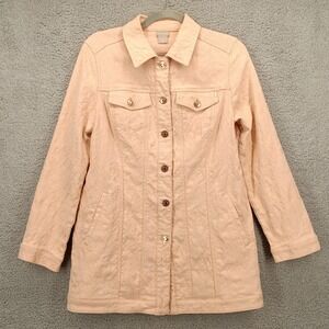 Chico's Size 8/10 Peach Floral Embroidered Button‎ Front Jacket Blazer Coat